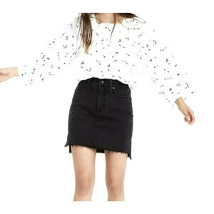 MADEWELL Size 26 Black Skirt Step Hem Fray Distressed Hem Black Denim Jean Skirt